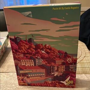 Red and Green Dramatic 500 Piece Landscape Puzzle Game Lisbon Cliffsise